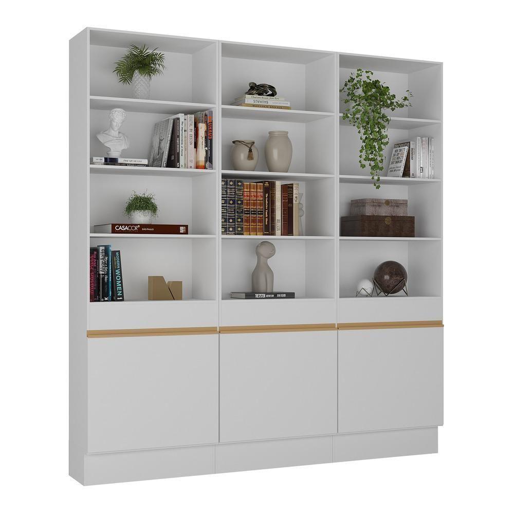 Armário/estante Escritório 3 Portas Multimóveis Mp7001 Branco/dourado Branco/dourado - 1