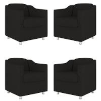 Kit 04 Poltronas Tilla Consultório Dentista Recepção Sala Cor:Preto - 1