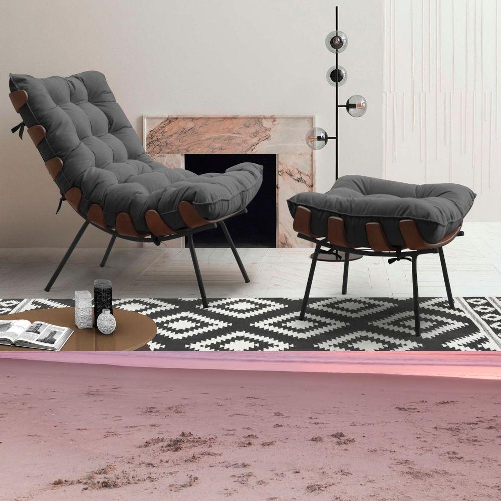 Kit 2 Poltronas Costela Com 2 Puffs Suede Cinza - 3