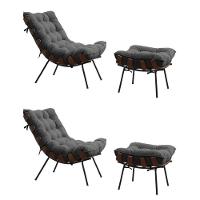 Kit 2 Poltronas Costela Com 2 Puffs Suede Cinza - 1