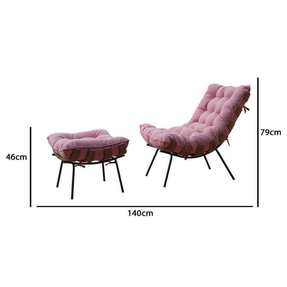 Kit 2 Poltronas Costela Com 2 Puffs Suede Rosa - 3