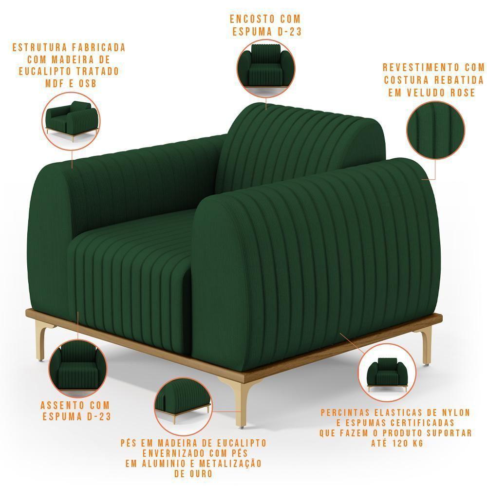 Poltrona Com Pés D'Ouro Molino D02 Veludo Verde Musgo C-303 - 5
