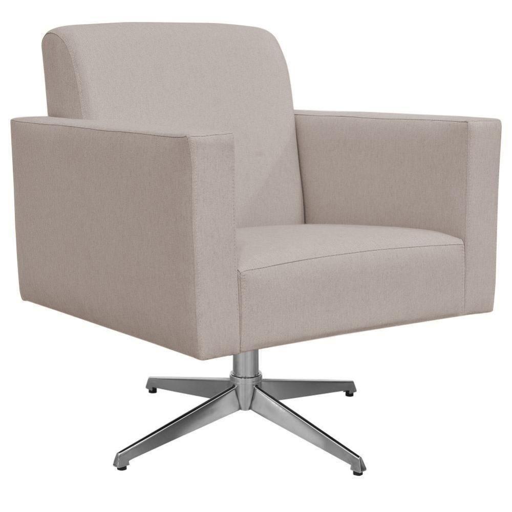Poltrona Com Base Giratória Para Sala De Estar Linho Bege - 1