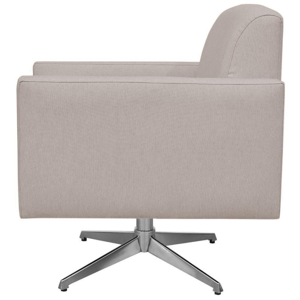 Poltrona Com Base Giratória Para Sala De Estar Linho Bege - 3