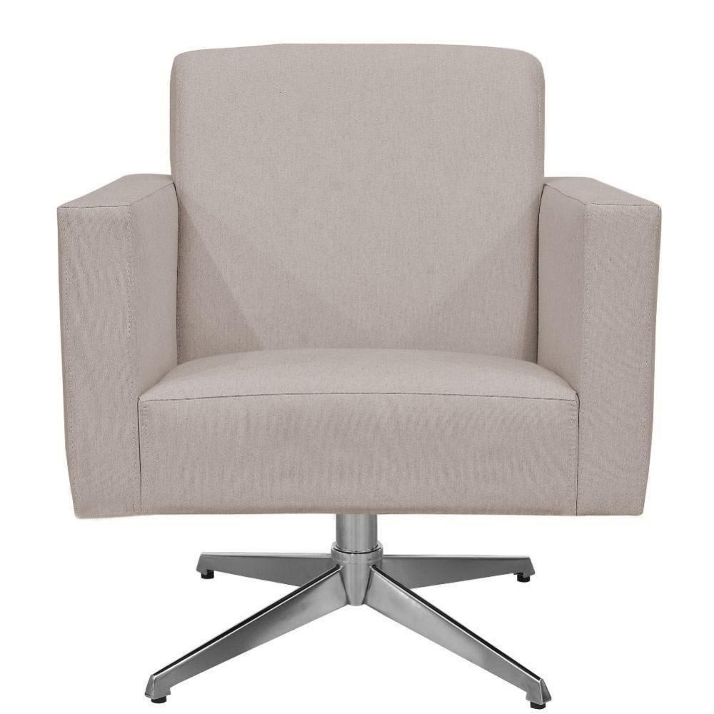 Poltrona Com Base Giratória Para Sala De Estar Linho Bege - 5