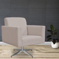 Poltrona Com Base Giratória Para Sala De Estar Linho Bege - 6