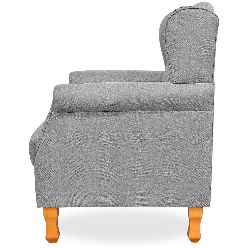 Poltrona Com Puff Paris Luis Xv L02 Linho Cinza Escuro - 2