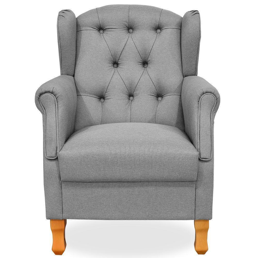 Poltrona Com Puff Paris Luis Xv L02 Linho Cinza Escuro - 3