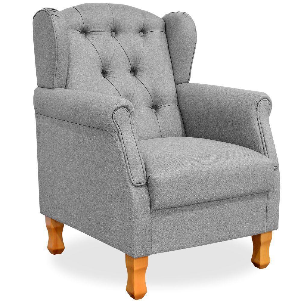 Poltrona Com Puff Paris Luis Xv L02 Linho Cinza Escuro - 8