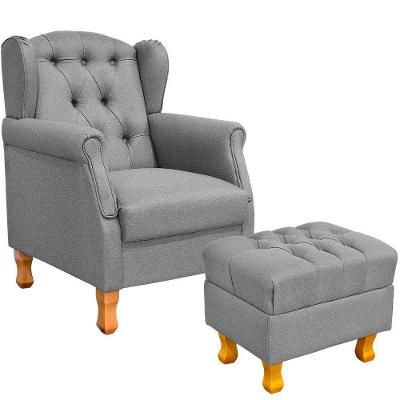 Poltrona de Amamentação com Puff Yara P02 Paris Luis XV L02 Cinza Lyam Decor