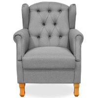 Poltrona Com Puff Paris Luis Xv L02 Linho Cinza Escuro - 3