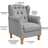 Poltrona Com Puff Paris Luis Xv L02 Linho Cinza Escuro - 6