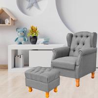 Poltrona Com Puff Paris Luis Xv L02 Linho Cinza Escuro - 9