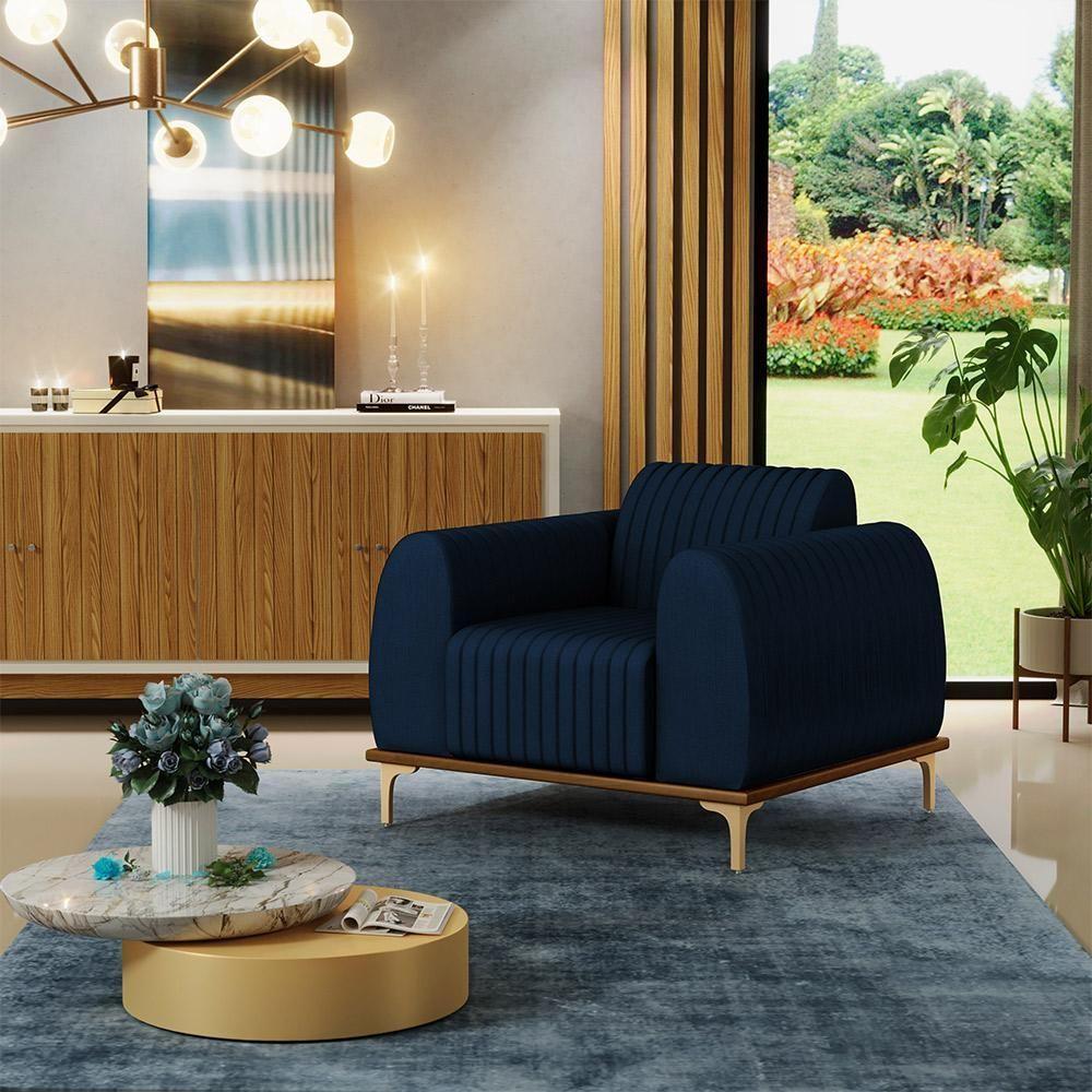 Poltrona Com Pés D'Ouro Molino D02 Veludo Azul Oxford C-304 - 7
