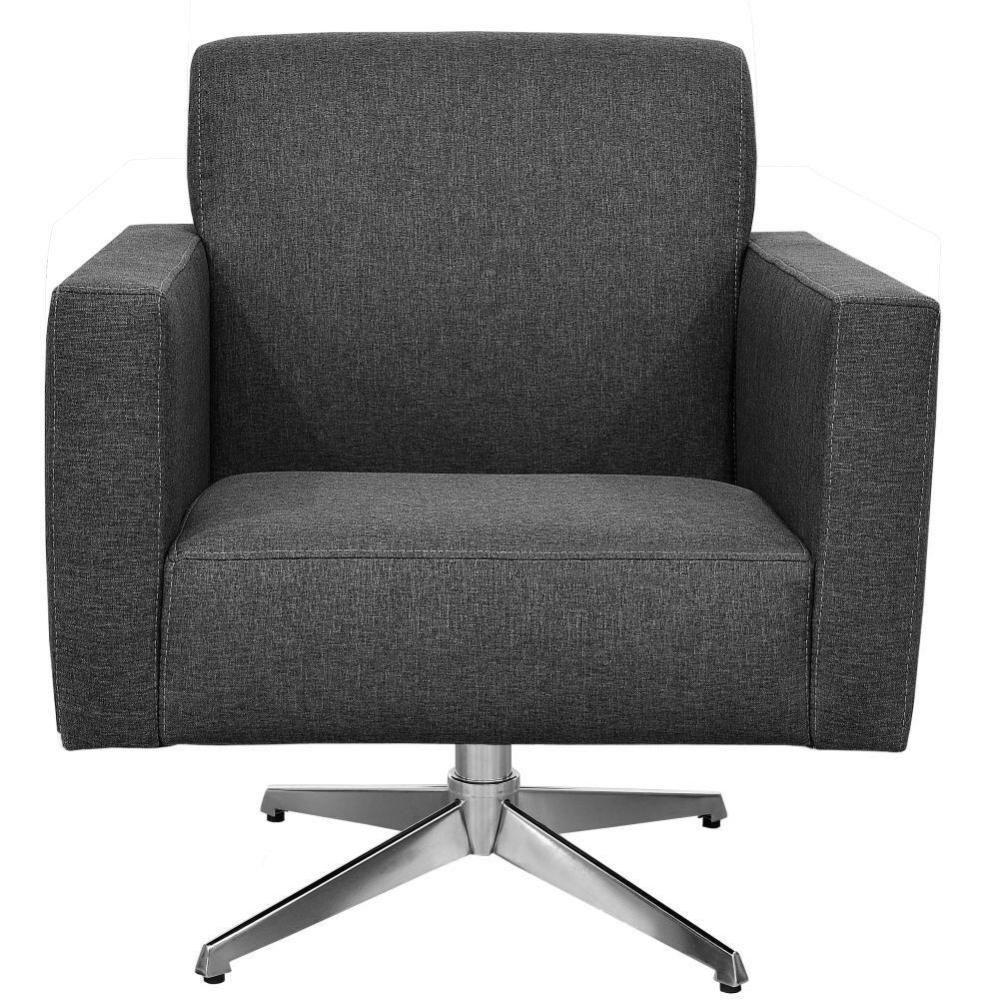 Poltrona Com Base Giratória Para Sala De Estar Linho Chumbo - 2