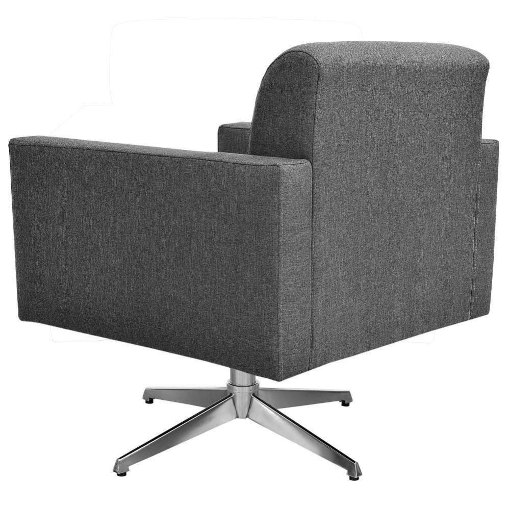 Poltrona Com Base Giratória Para Sala De Estar Linho Chumbo - 4