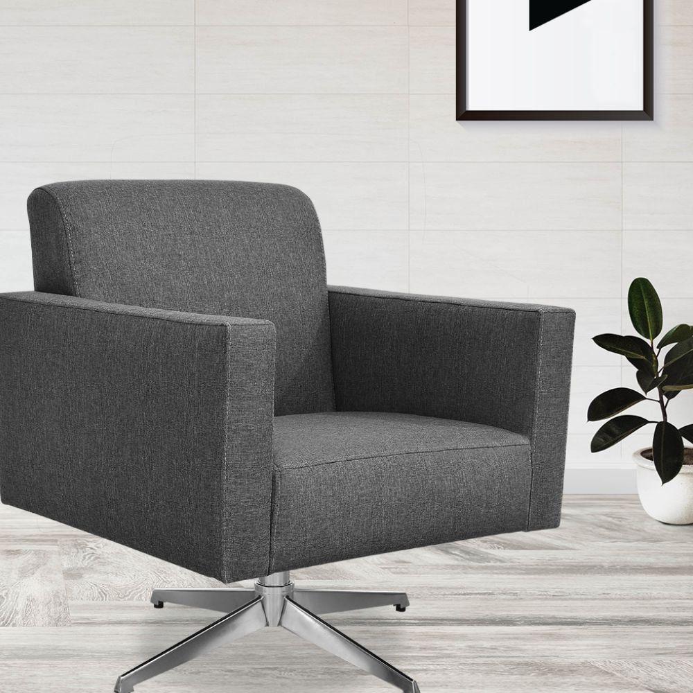 Poltrona Com Base Giratória Para Sala De Estar Linho Chumbo - 7