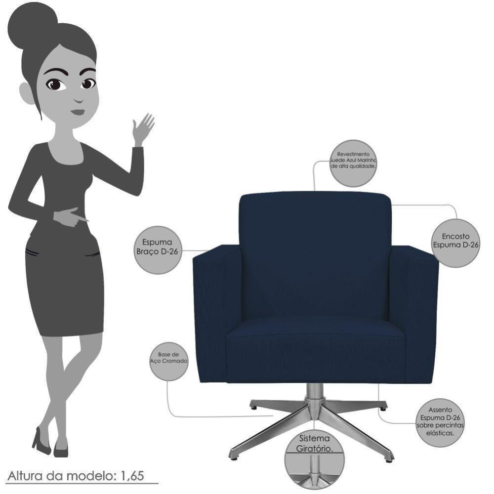 Poltrona Com Base Giratória Suede Azul Marinho - 6