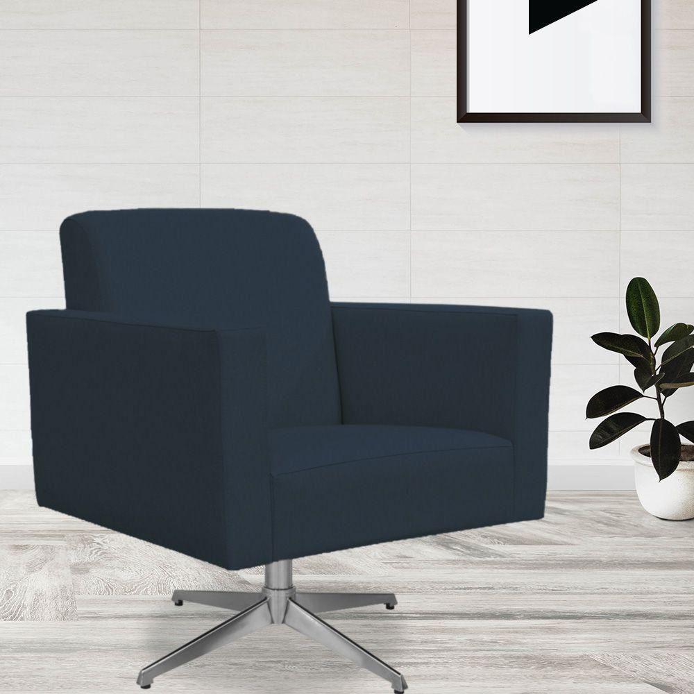 Poltrona Com Base Giratória Suede Azul Marinho - 7