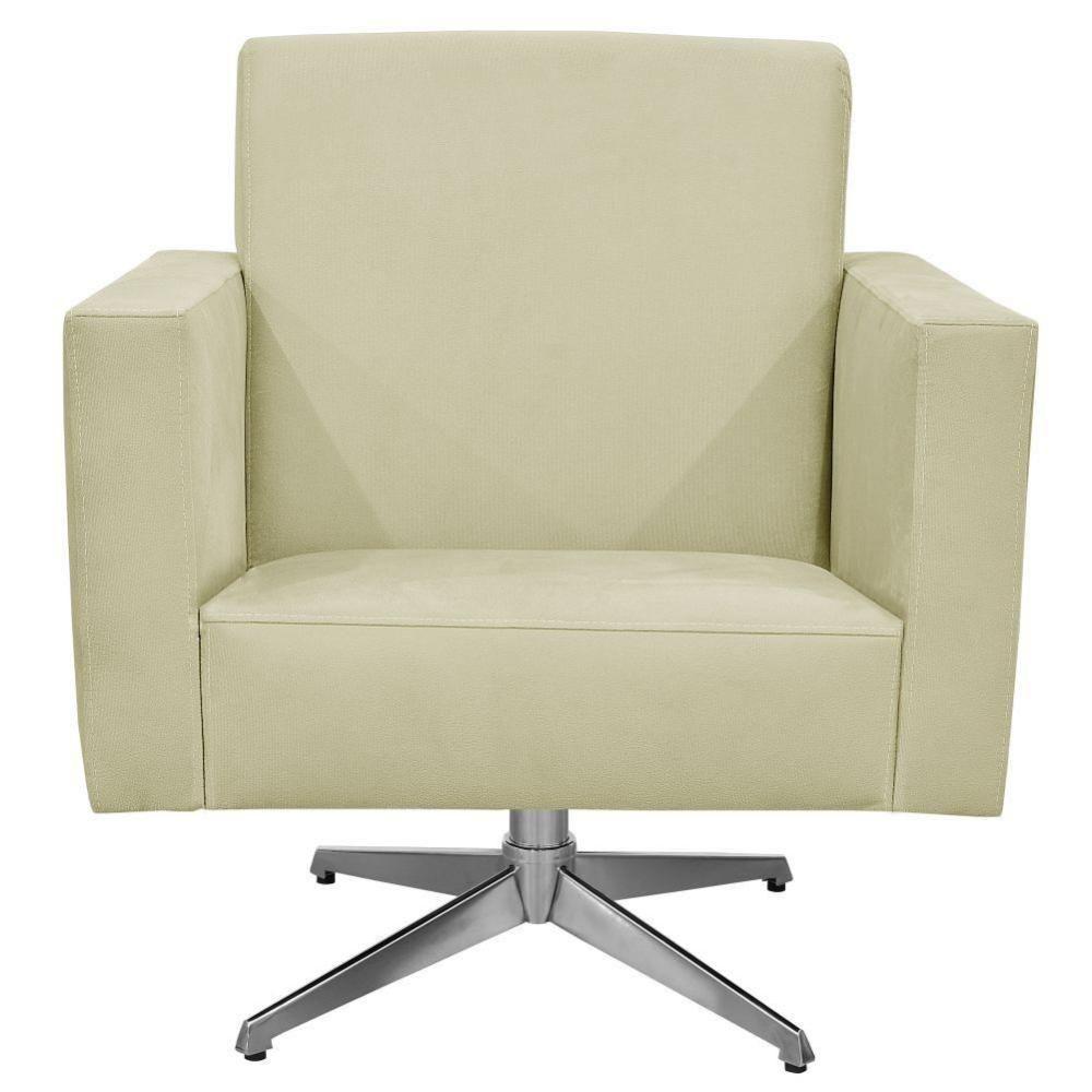 Poltrona Com Base Giratória Para Sala De Estar Suede Bege - 2