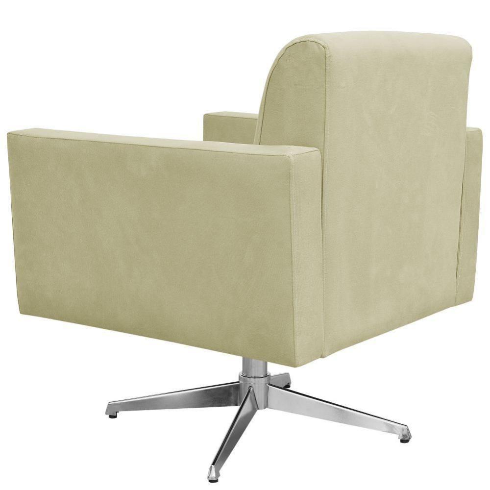 Poltrona Com Base Giratória Para Sala De Estar Suede Bege - 3