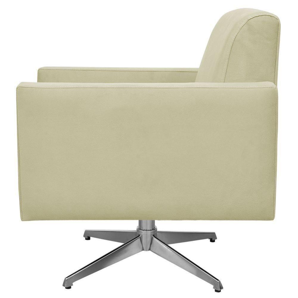 Poltrona Com Base Giratória Para Sala De Estar Suede Bege - 4