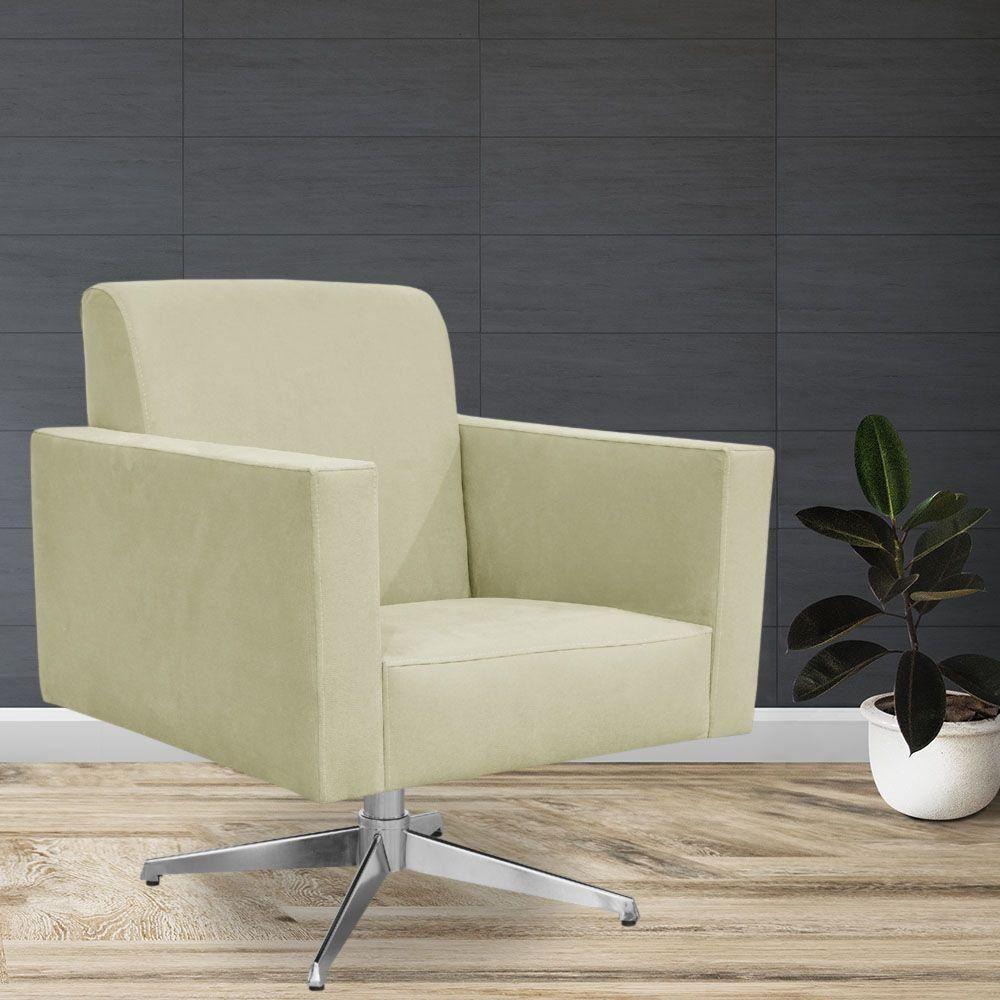 Poltrona Com Base Giratória Para Sala De Estar Suede Bege - 6