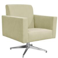 Poltrona Com Base Giratória Para Sala De Estar Suede Bege - 1