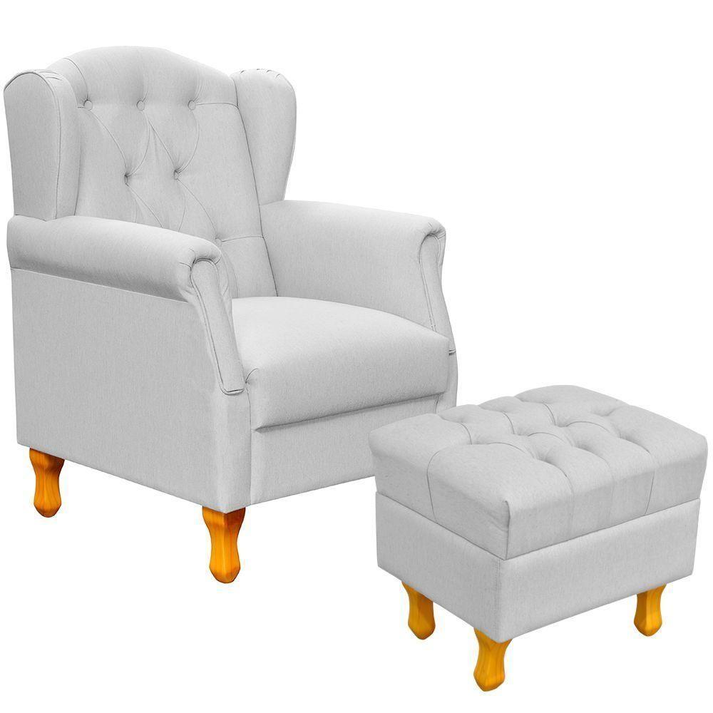 Poltrona Com Puff Paris Luis Xv L02 Linho Cinza - 1