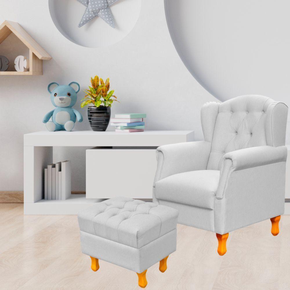 Poltrona Com Puff Paris Luis Xv L02 Linho Cinza - 7