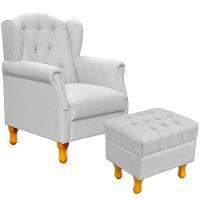 Poltrona Com Puff Paris Luis Xv L02 Linho Cinza - 1