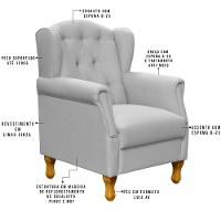Poltrona Com Puff Paris Luis Xv L02 Linho Cinza