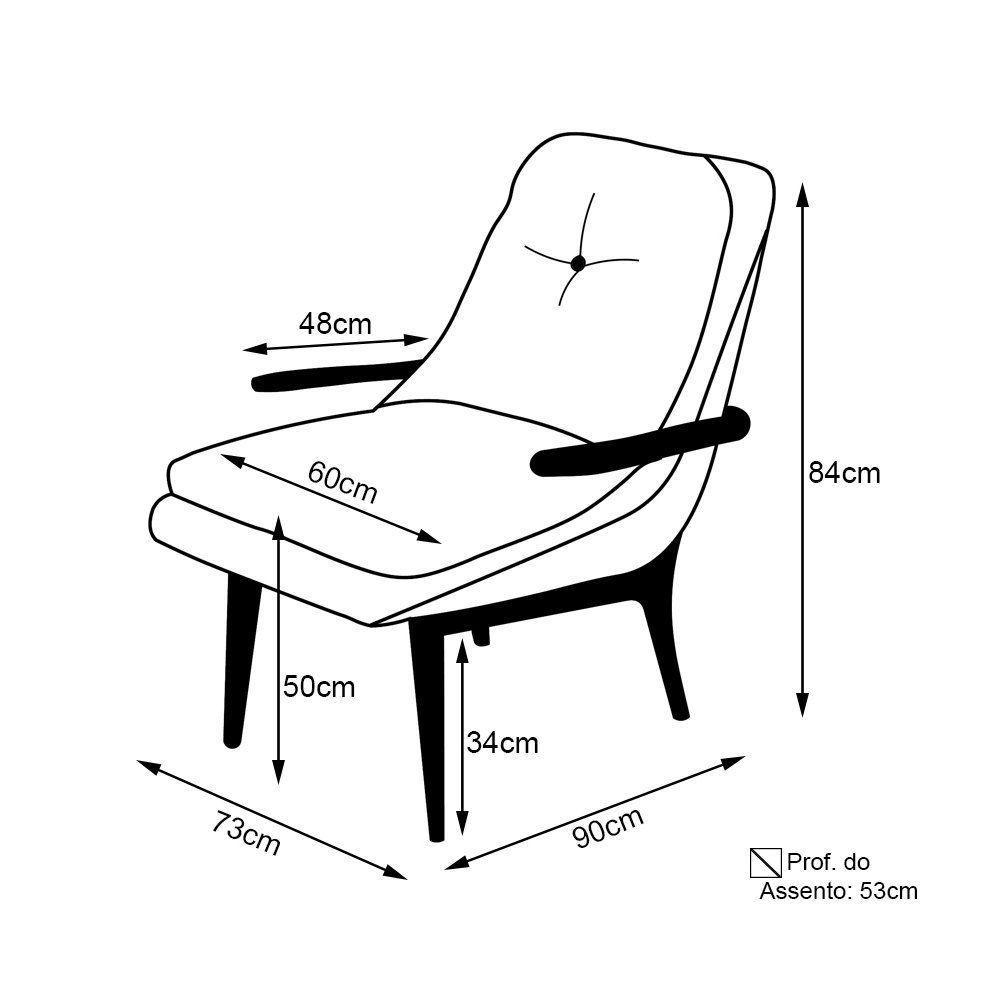 Poltrona Decorativa Cintia Com Pés Madeira Linho Palha - 2