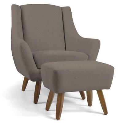 Poltrona Decorativa com Puff Pés de Madeira