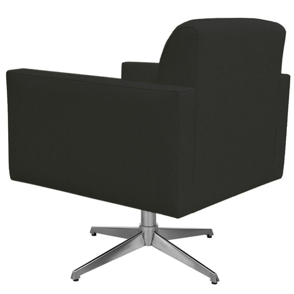 Poltrona Com Base Giratória Para Sala De Estar Suede Preto - 4