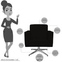 Poltrona Com Base Giratória Para Sala De Estar Suede Preto - 6