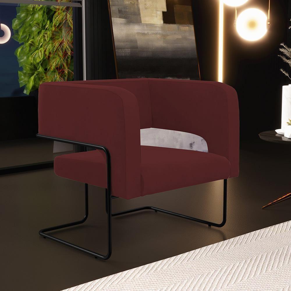 Poltrona Base De Aço Preto Veludo Marsala C-278 - 7