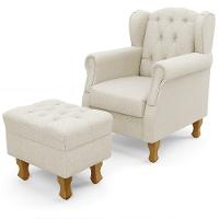 Poltrona Com Puff Paris Luis Xv L02 Linho Champagne - 1