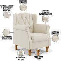 Poltrona Com Puff Paris Luis Xv L02 Linho Champagne - 6