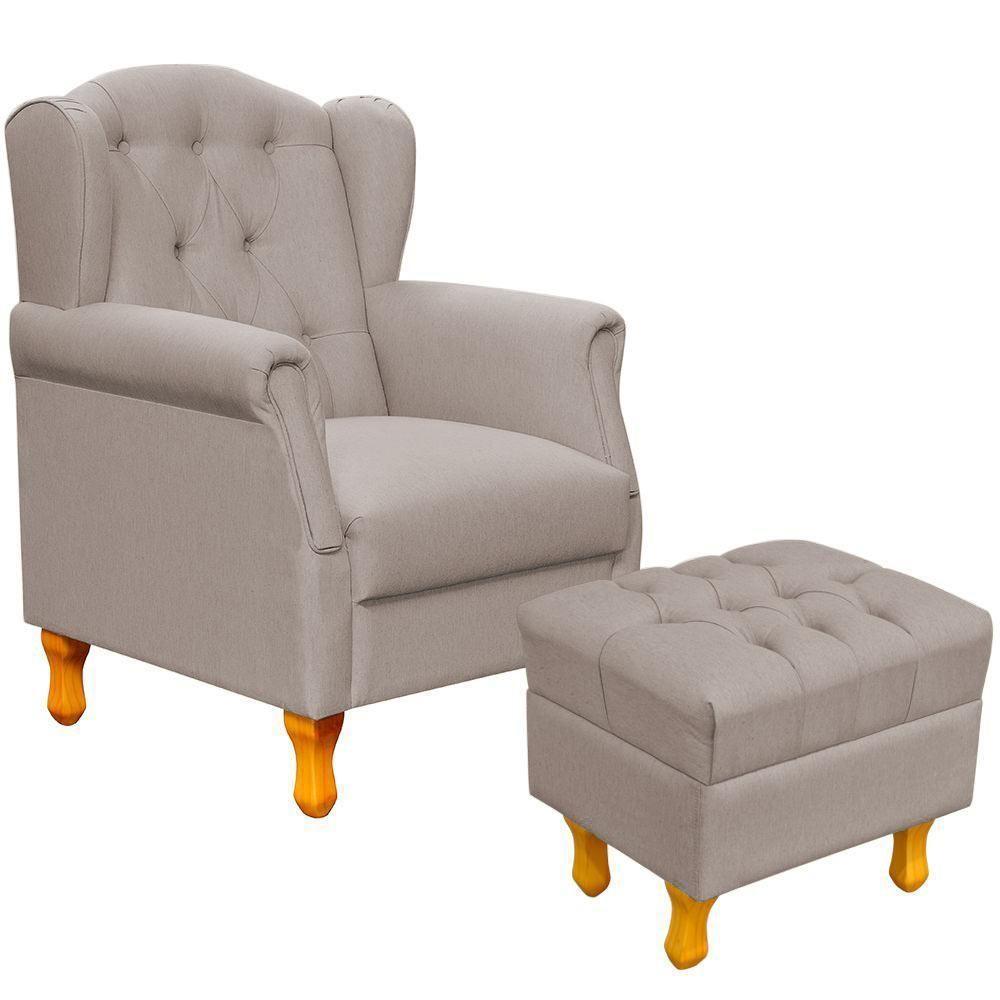 Poltrona Com Puff Paris Luis Xv L02 Linho Bege - 1