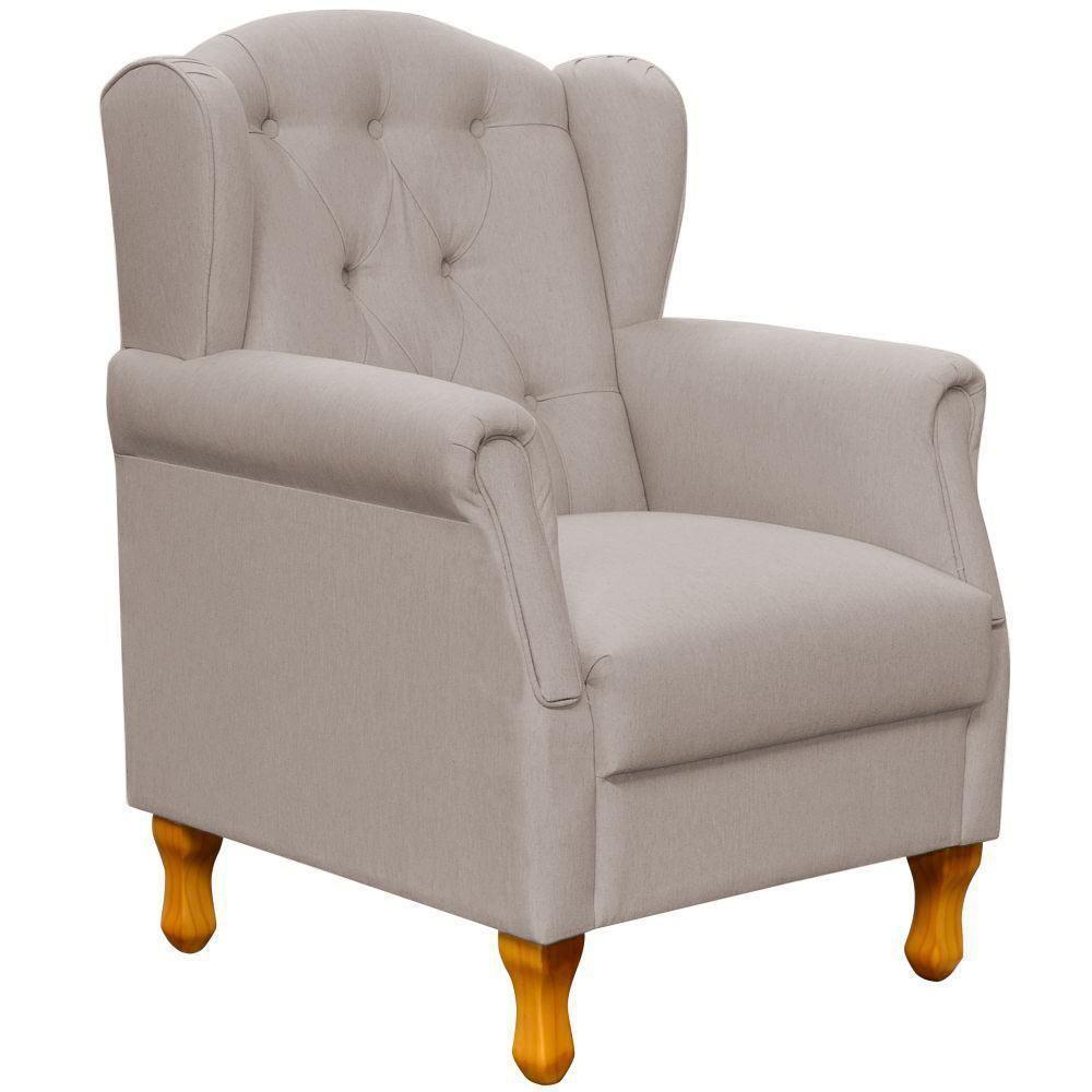 Poltrona Com Puff Paris Luis Xv L02 Linho Bege - 6