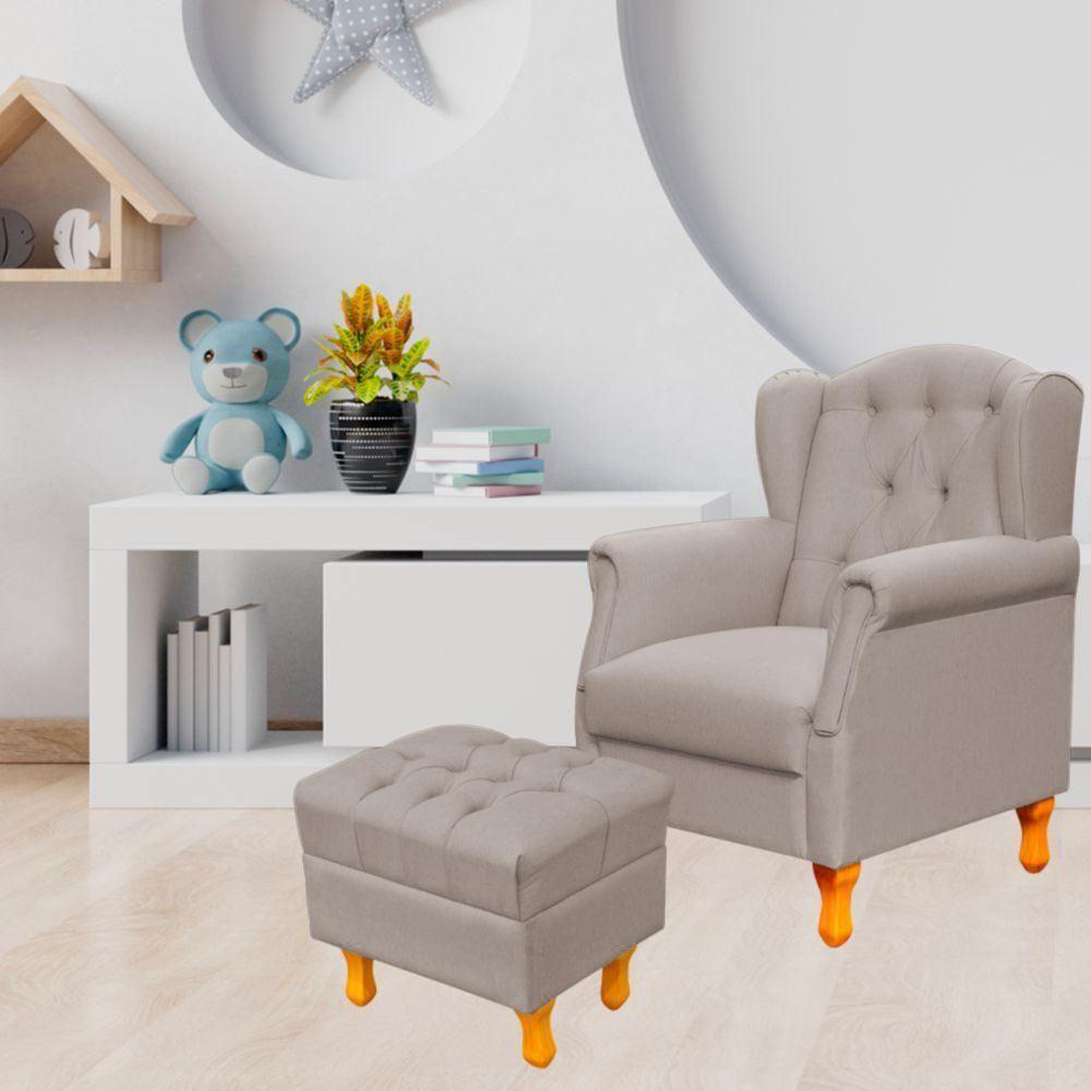 Poltrona Com Puff Paris Luis Xv L02 Linho Bege - 7