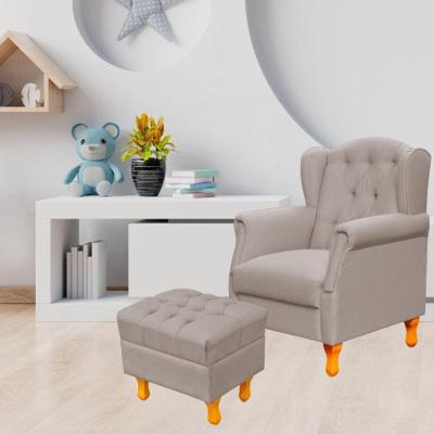 Poltrona Com Puff Paris Luis Xv L02 Linho Bege