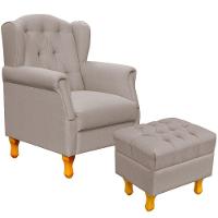 Poltrona Com Puff Paris Luis Xv L02 Linho Bege - 1