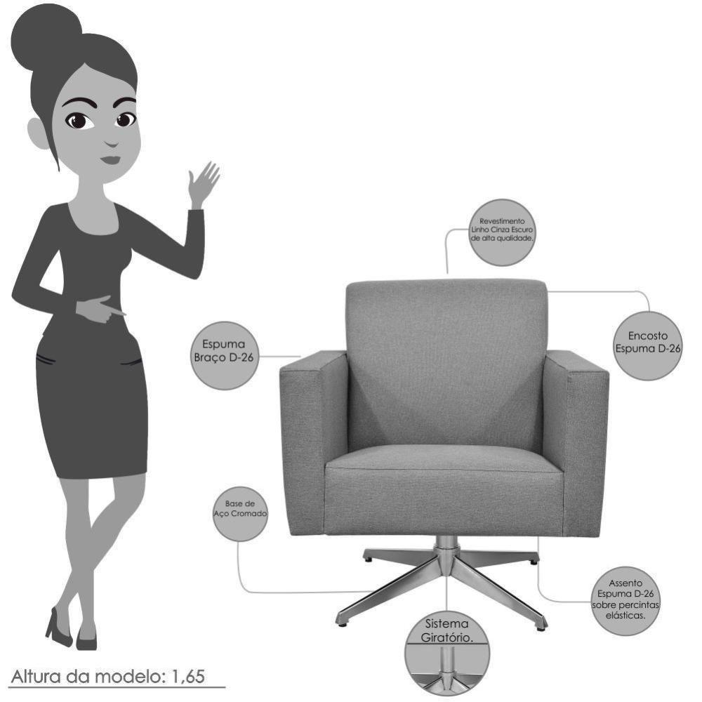 Poltrona Com Base Giratória Linho Cinza Escuro - 6