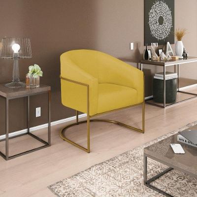 Kit 02 Poltronas Decorativas Luiza Base De Ferro Dourado Suede - Amarena Móveis Amarelo