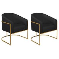 Kit 02 Poltronas Decorativas Luiza Base De Ferro Dourado Suede - Amarena Móveis Preto - 1