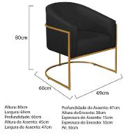 Kit 02 Poltronas Decorativas Luiza Base De Ferro Dourado Suede - Amarena Móveis Preto - 6