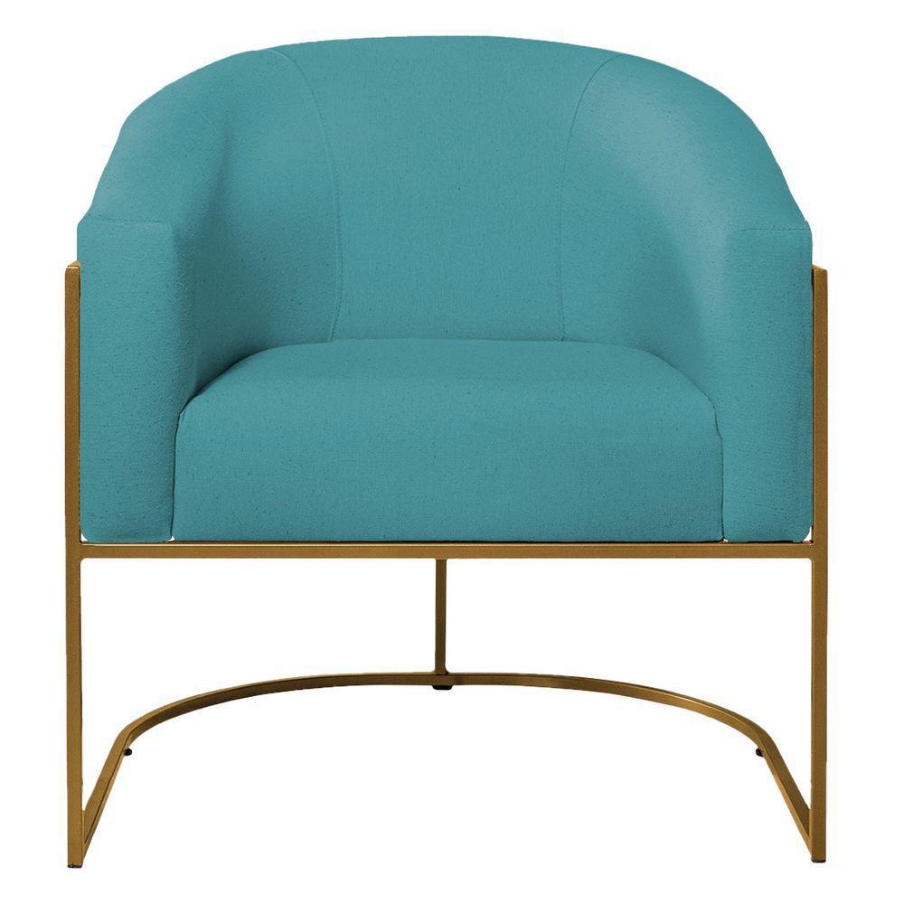 Kit 02 Poltronas Decorativas Luiza Base De Ferro Dourado Suede - Amarena Móveis Azul Turquesa - 3