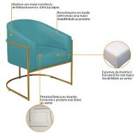 Kit 02 Poltronas Decorativas Luiza Base De Ferro Dourado Suede - Amarena Móveis Azul Turquesa - 5